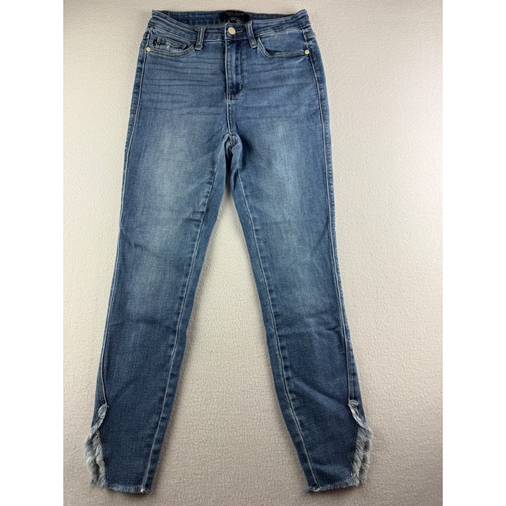 Judy Blue High Waist Skinny Jeans Medium Wash Tulip Fringe Hem JB88459 JR 7
